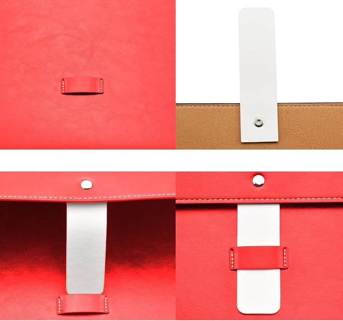 PU Leather A4 File Folder Large Document Holder Waterproof Envelope Folder Case with Handmade Closure (Red)