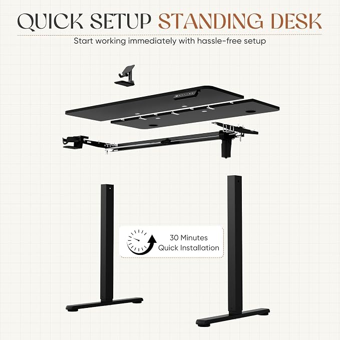 Furmax Electric Standing Desk, 40 x 24 Inches Height Adjustable Sit Stand up Desk, Memory Preset Computer Home Office Desks with Sturdy Metal Frame, Phone Stand Cable Management Hole (Black, 40'')