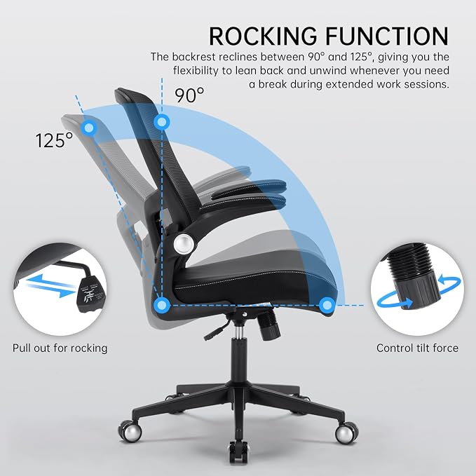 Office Chair-400lbs, Ergonomic Heavy Duty Office Desk Chair with Adjustable Lumbar Support Breathable Mesh Computer Chair with Flip-Up Armrests, Comfy Home Office Desk Chair for Heavy People