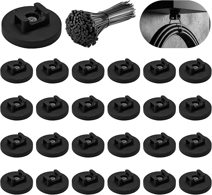 24pcs 43mm Magnetic Zip Tie Mount, Multi-Functional Cable Holder, Suitable for Industrial Cable Management and Home Cable Organizing. 24 Mounts and 100 Nylon Cable Ties