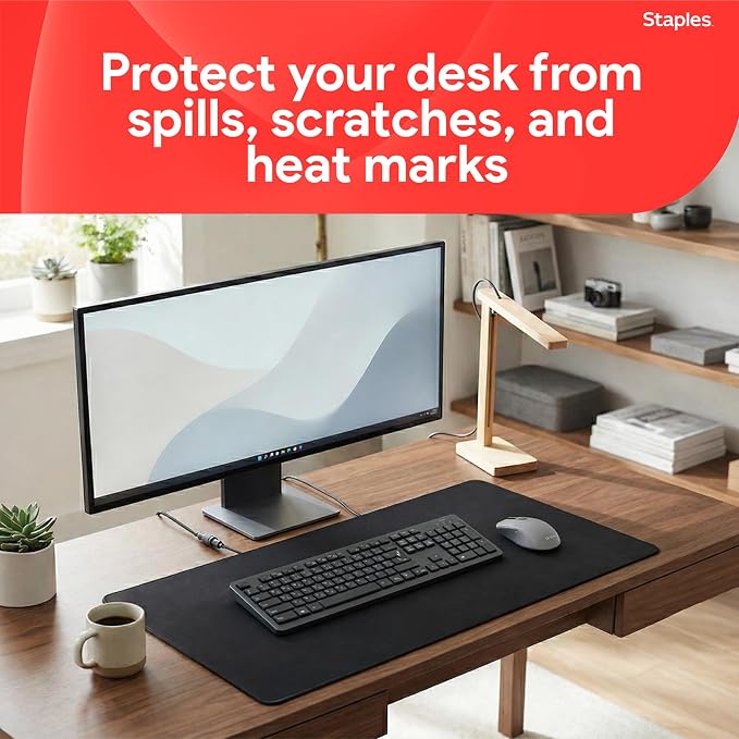 Anti-Slip Fabric Desk Pad, 31.5” x 15.7”, Black, Large Desk Mat for Keyboard/Mouse, Non-Skid Base
