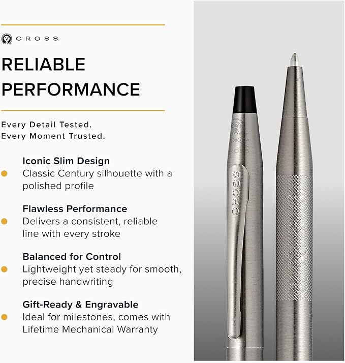 Cross Classic Century Refillable Ballpoint Pen Presented in a Luxury Gift Box - Medium Point, Black Ink, Titanium Gray Micro-knurl