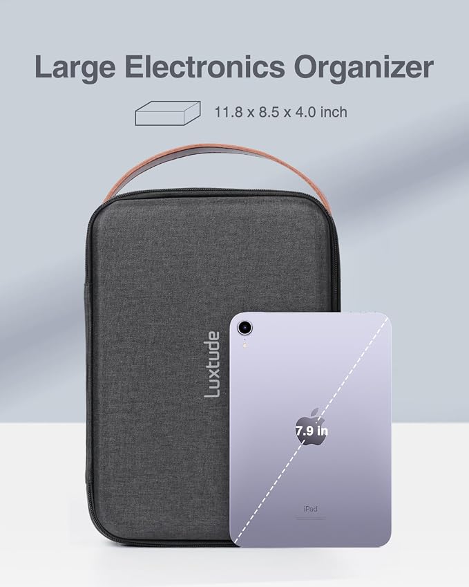 Large Electronics Organizer Travel Case for Chargers and Cords, Hard Case for Electronics, Travel Essentials for Chargers/Mouse/USB Drives/SD Cards, Tech Gifts (Case Only)