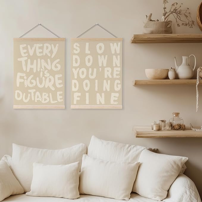 YQDEJ Beige Everything Is Figureoutable Inspirational Wall Art Poster Hanger Frame of 2, Positive Affirmations Wall Decor, Motivational Wall Art for Home Office Classroom, 12x16 Inch