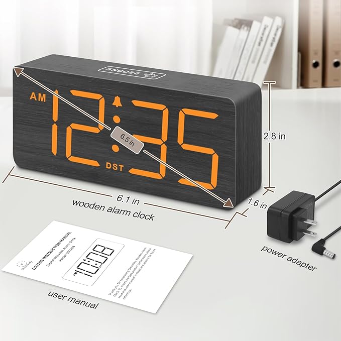 DreamSky Wooden Digital Alarm Clock for Bedroom with Large Numbers | Desk Clocks for Living Room, Loud Alarm for Heavy Sleepers with Volume Control, Dimmer, DST, Office Wood Decor (Plug-in)