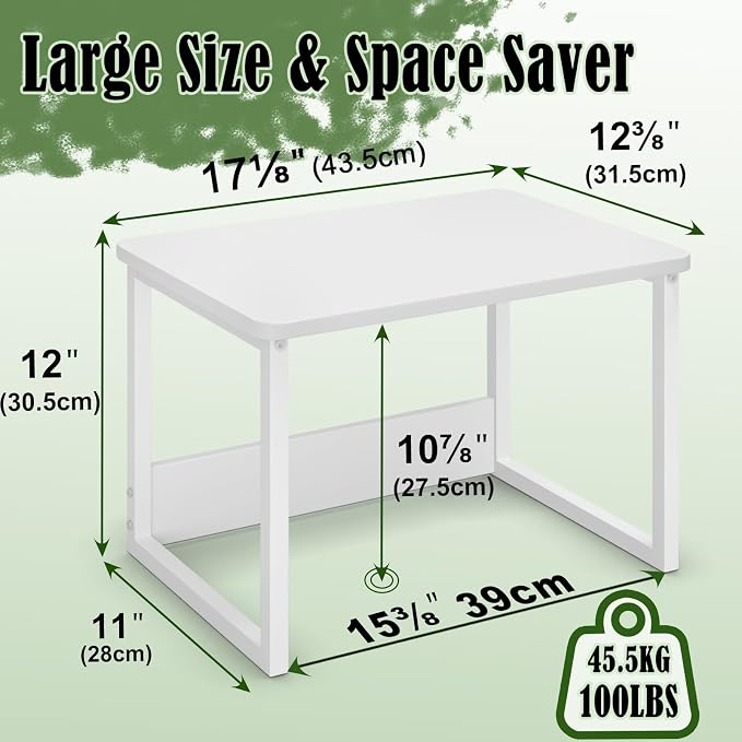 MARTY Printer Stand for Desk, Desktop Shelf Printer Riser for Home Office | Desktop Printer Stand, 17.1"x12.4", Printer Shelf, Small Printer Table for Fax Machine Copier Scanner, Desk Organizer, White