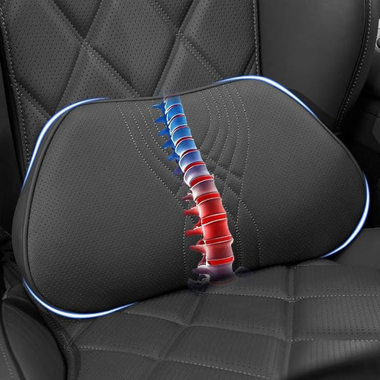 Lumbar Support Pillow for Car Seat, Office Chair, Black, 1PC | Leather Lumbar Pillow Memory Foam Lower Back Cushion for Back Pain Relief Improve Posture, Ergonomic Back Rest Gaming Chair