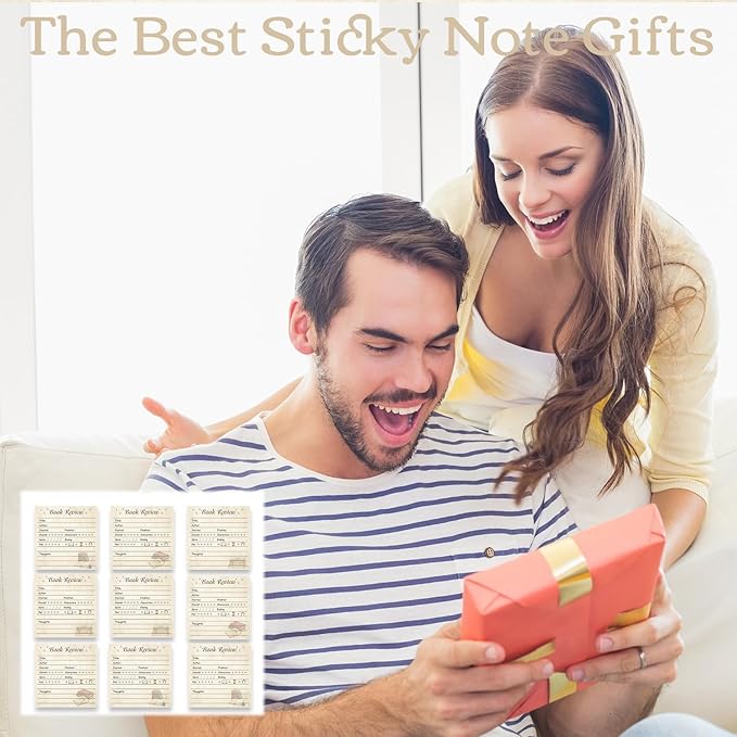 Book Review Sticky Notes Gift, 9 Pack Retro Books Review Themed Notepads 3x3 Inch Gifts for Bookworm, Reading Journals Memo Pads Office School Supplies for Friends Readers (450 Sheets)