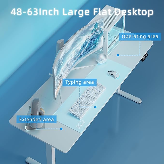 Shintenchi Standing Desk, 63x24 Inch Height Adjustable Electric Sit Stand up Desk, Ergonomic Rising Computer Table, Modern Lift Gaming Desk Workstation for Home Office, White