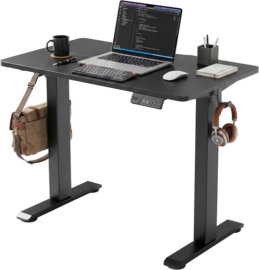 Claiks Electric Small Standing Desk, 35x20 Inch, Black | Adjustable height for sit-stand, 156lbs capacity, scratch-resistant surface, 3 memory presets, cable management & hook.