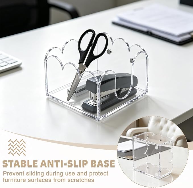 3Pcs Scalloped Acrylic Sticky Note Holder,Clear Sticky Notes Dispenser 3x3 Thick Post it Notes Memo Pad Holder Non-Slip Desk Organizer for Office Home School Dorm Desktop