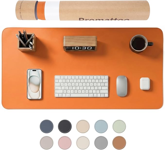 Large Desk Pad Non-Slip Desk Mat Protector for Keyboard Mouse Waterproof Vegan Leather Surface Faux Leather Laptop Mat Smooth Mouse Pad Premium Gift Tube Sunset Orange 39" X 17"