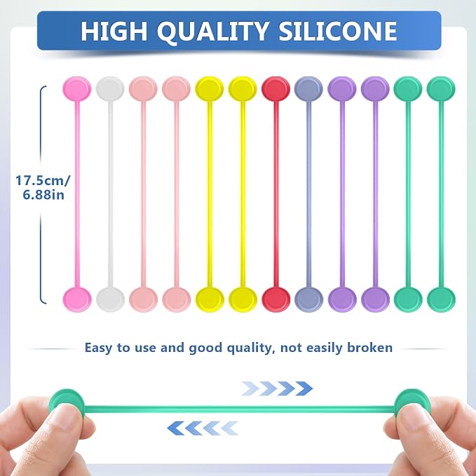 Magnetic Cable Ties – Reusable Silicone Magnetic Cord Organizers for Bundling, Fridge Clips, Book Markers & More – Assorted Colors for Efficient Cable Management (All Color, 12-Pack)