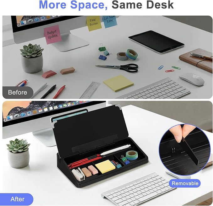 WALGLASS Small Desktop Whiteboard with Storage, Glass Desk Dry Erase White Board Computer Keyboard Phone Pad Stand with Drawer, Desk Organizers with Accessories for Office, Home, School Supplies Black