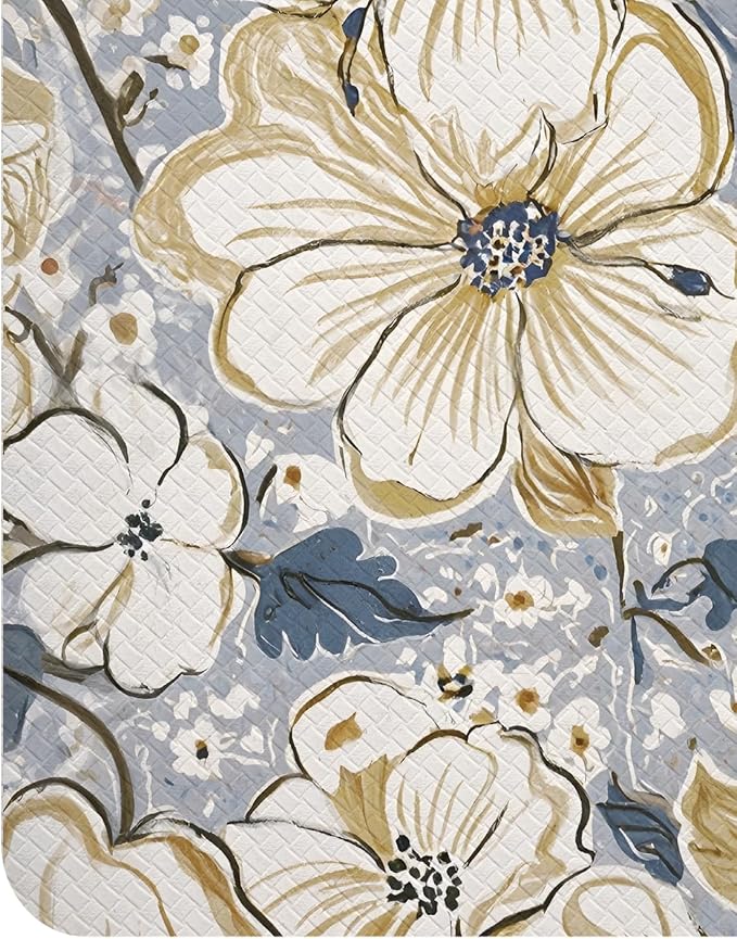 DEXI Kitchen Mats for Floor, 23x59, Cushioned Standing Mat Anti Fatigue, Wide Waterproof Comfort Floral Padded for Laundry Room Office, Blue and Yellow