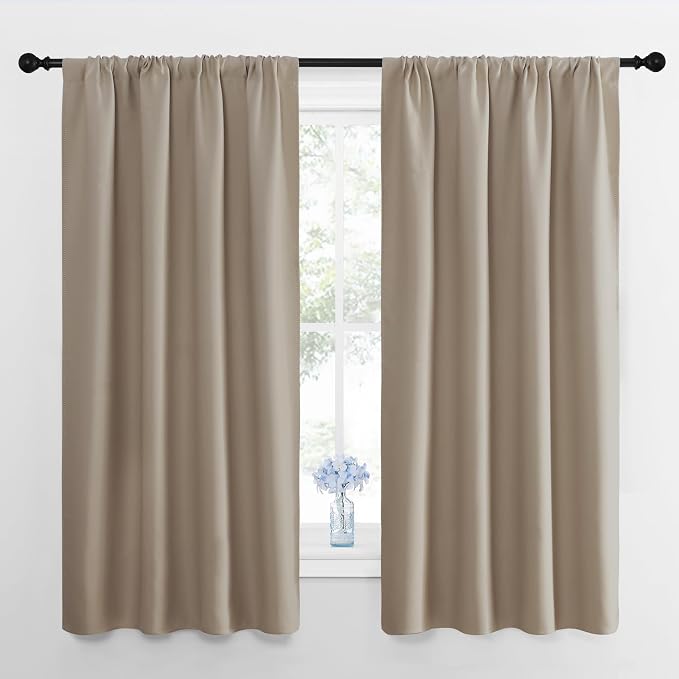NICETOWN Kitchen Curtains, Short Blackout Drapes, Taupe, 34" Wide by 54" Long, 2 PCs, Thermal Insulated Blackout Curtain Panels for Kids Room, Play Room