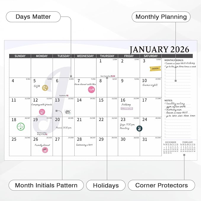 Ospelelf Calendar Refill 2026-2027 Large 10"x16" Monthly Planner with Protective Cover 18 Months January 2026 - June 2027 Black