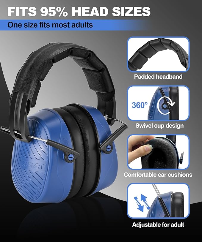 ZOHAN 019 Noise Cancelling Headphones for Adult - NRR 28dB Hearing Protection for Working, Shooting, Mowing, Autism