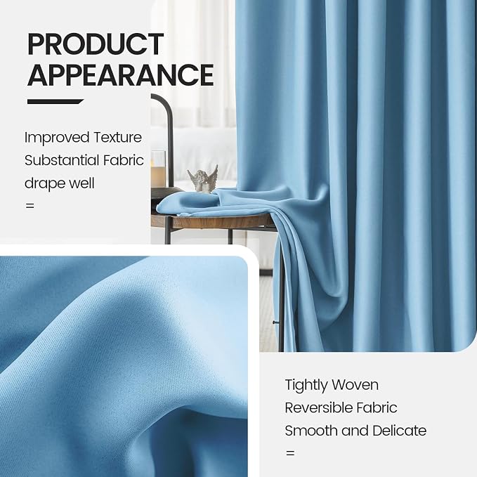 Curtains for Dining Room Windows 84 Inch Length - Blackout Slider Curtains for Sliding Glass Door 2 Panel Sets - Sky Blue Cat Proof Curtain Back Tab and Rod Pocket with Hook