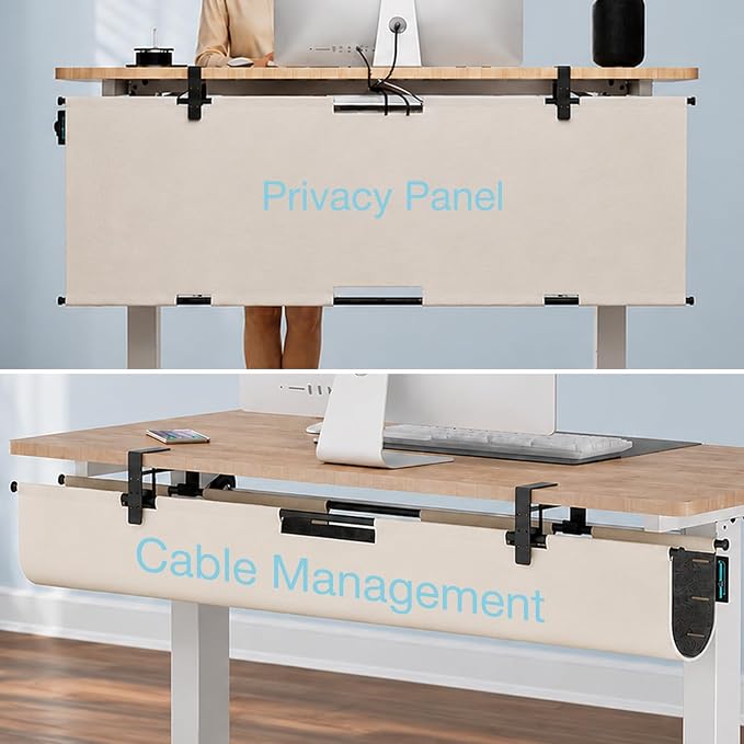 No Drill Under Desk Cable Management Tray, 45.2" Felt Cord Organizer | Clamp or Screw Mount, Converts to Privacy Panel, Pegboard Design, Wire Management for Standing Desk & Home Office