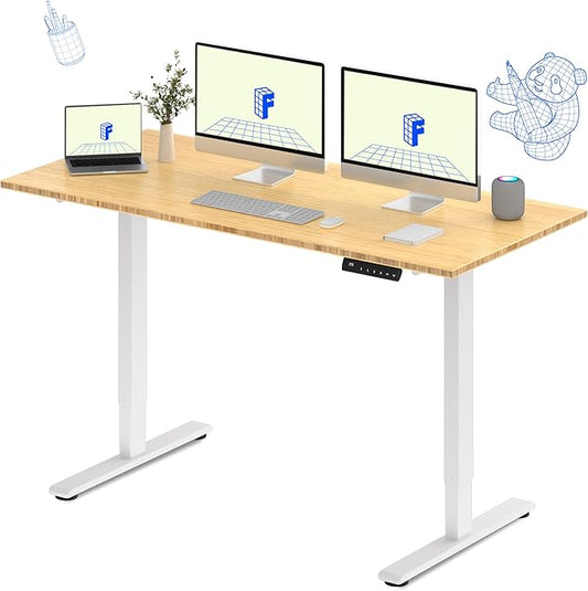 FLEXISPOT E3 Bamboo Dual Motor 72 x 30 Electric Standing Desk Sit Stand Up Desk, Holds 220 lbs, Adjustable Height w/ Memory Presets, Solid Bamboo Desktop & White Frame, Ships in 2 Boxes
