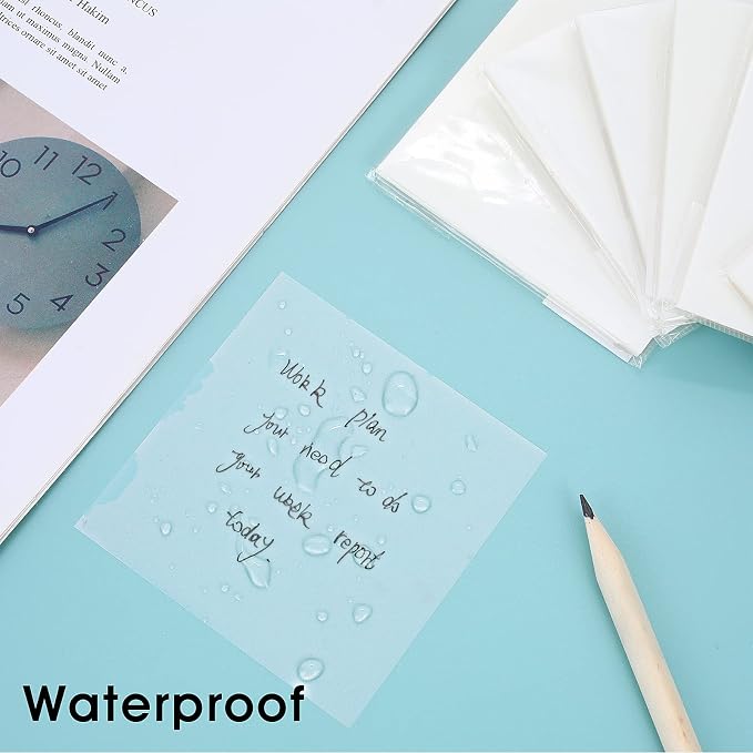150 Sheets Clear Sticky Note Pads, 3 Sizes Transparent Sticky Notes Pads Set Waterproof Self-Adhesive Translucent Memo Tabs, Books Annotating Message Reminder for School, Office