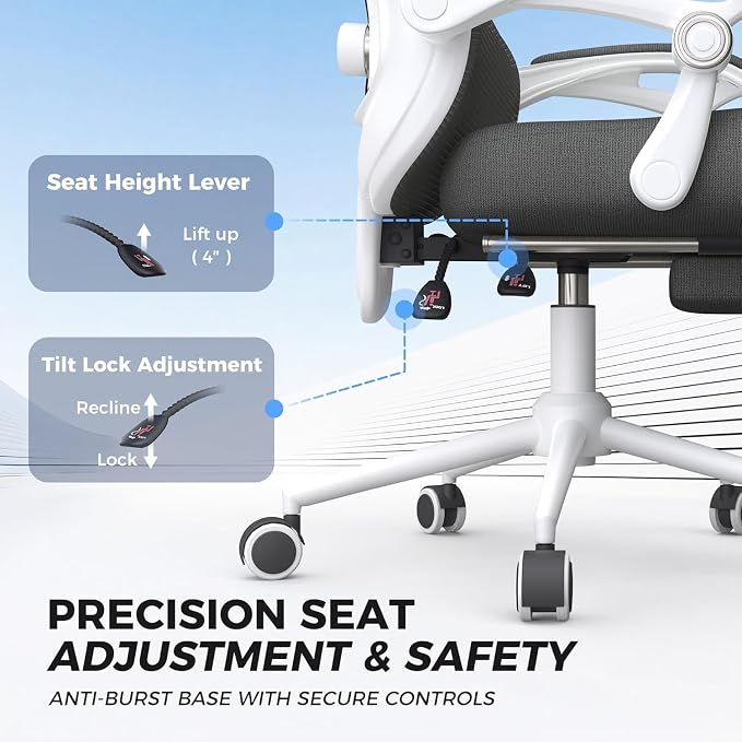 Ergonomic Office Chair with Footrest - Adjustable Lumbar Support & Headrest, 90-160° Reclining Mesh Back Computer Chair - Home Office/Gaming, 330lbs Capacity