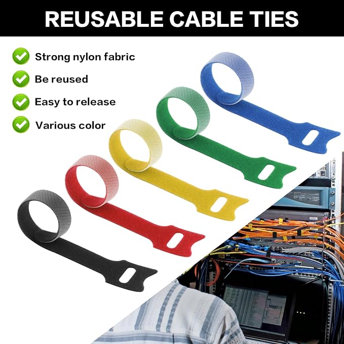 50 Pcs Reusable Cable Ties for Cords, 6 Inches Hook and Loop Adjustable Cord Straps, Reusable Zip Ties, Wire Organizers for Cords Electrical Cord Management Office Home Computer PC Cable Management