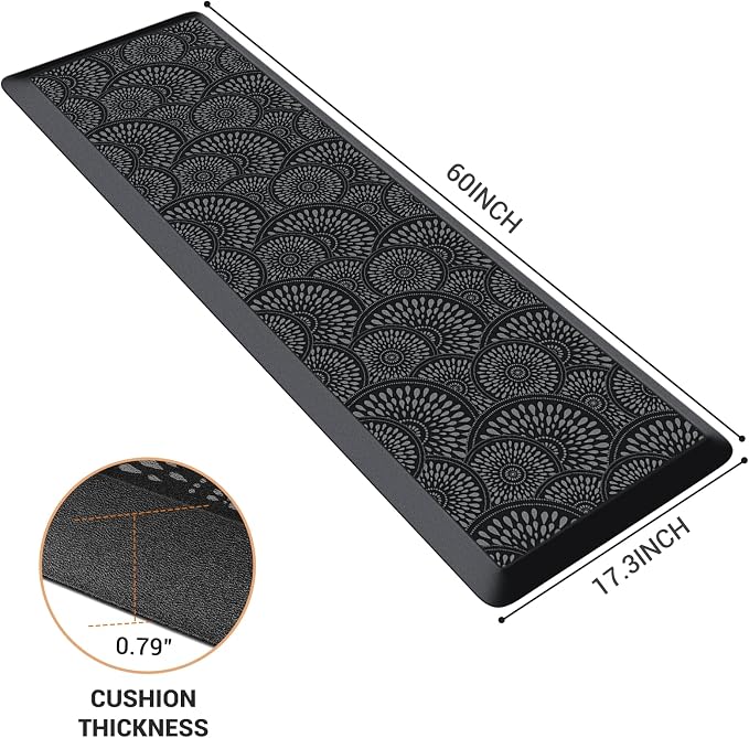 Mattitude 4/5 Inch Kitchen Mat, 20x44in Heavy Duty Ergonomic Comfort Foam Standing Desk Mat, Waterproof Non-Slip Standing Mats and Rugs for Kitchen, Office, Black