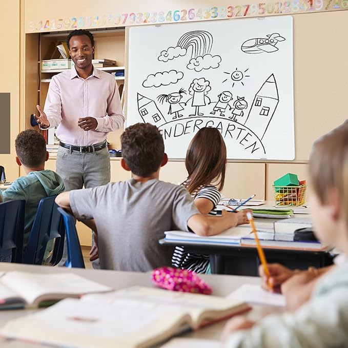 Wall-Mounted Magnetic Glass White Board - Dry Erase Glass Board Wall Mounted, Ideal for Office Classroom School Kitchen and Home, Durable Whiteboard Frameless (48''x36'').