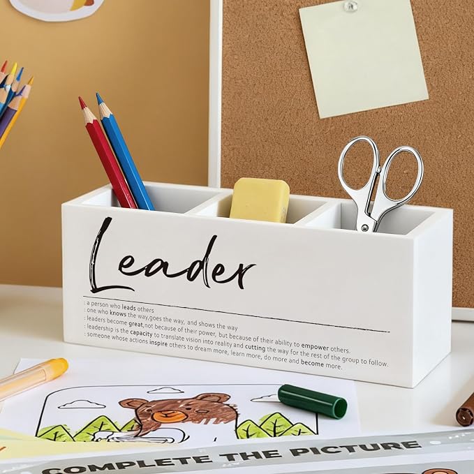 Leadership Gifts Pen Pencil Holder for Leaders Boss Manager | Thank You Appreciation Wood Desk Organizer and Accessories for Office Tabletop