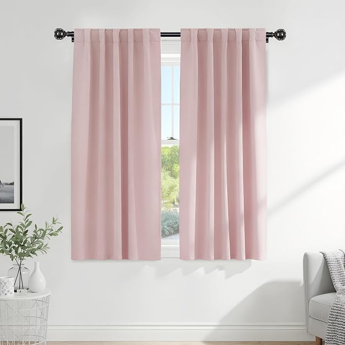 PONY DANCE Blush Pink Blackout Curtains for Girls Bedroom Living Room 63 Inches Long 2 Panels, Nursery Thermal Insulated Room Darkening Drapes Solid Back Tab Window Treatments, W 42 x L 84 inch