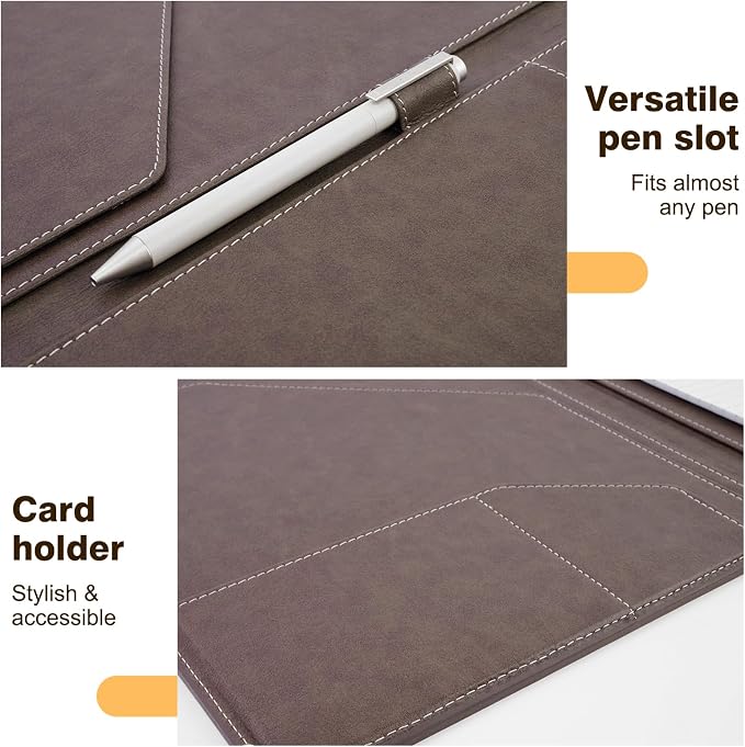 Tiankool Padfolio Portfolio Binder – Thickened Business Folder for Interview Resumes, Legal Documents | Notepad Not Included, Durable, Brown