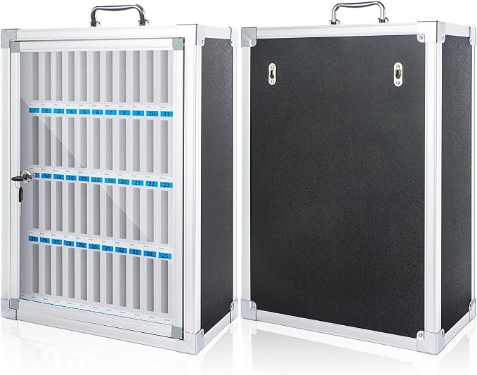 Amylove Cell Phone Locker Cabinet Aluminum Alloy Pocket Chart Storage Locker Box Cabinet Wall-Mounted Cell Phones Storage Box with Handle for Office Classroom Gym(Black,48 Slots)