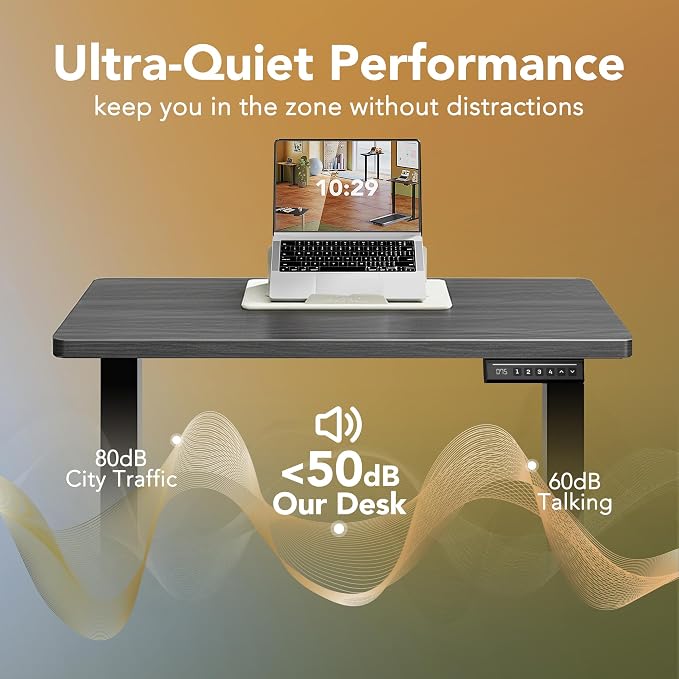 HUANUO Electric Standing Desk,55" x 28" Height Adjustable Desk, 4 Memory Height Settings, Sit to Stand Up Desk for Home Office, with Headphone Hook, Cable Manager, Grey