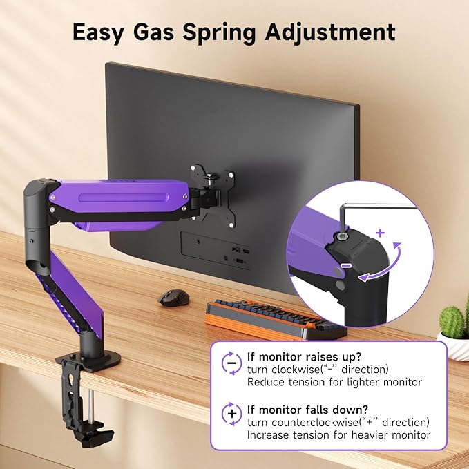 Suptek Monitor Mount Gas Spring Monitor Arm Desk Mount Fully Adjustable Fits 17-35 inch Monitors Weight Capacity up to 24.25 lbs