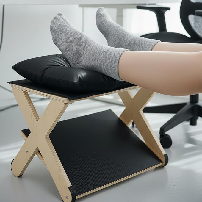 Foot Rest for Under Desk at Work, Non-Slip Wooden Under Desk Footrest, Ergonomic Foot Stools for Office Home (Black, OneSize)