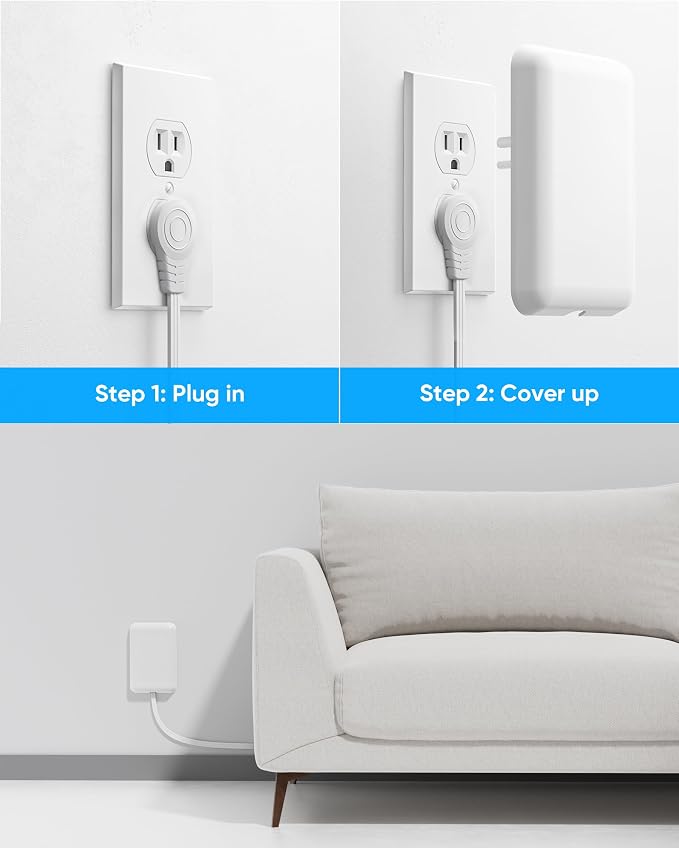 Olcorife Flat Extension Cord with Outlet Cover, Flat Plug Power Strip with 8 Outlets and 4 USB Ports, 5 FT Cord Hidden Outlet Extender for Tight Spaces