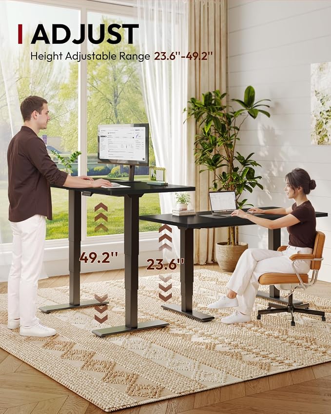SANODESK Dual Motor Standing Desk 220lbs Height Adjustable Desk | 48"x30" Spacious One-Piece Black Desktop & Black Frame, 4 Memory Presets, 3-Stage Legs, 220lbs, 2-Box for Home & Office