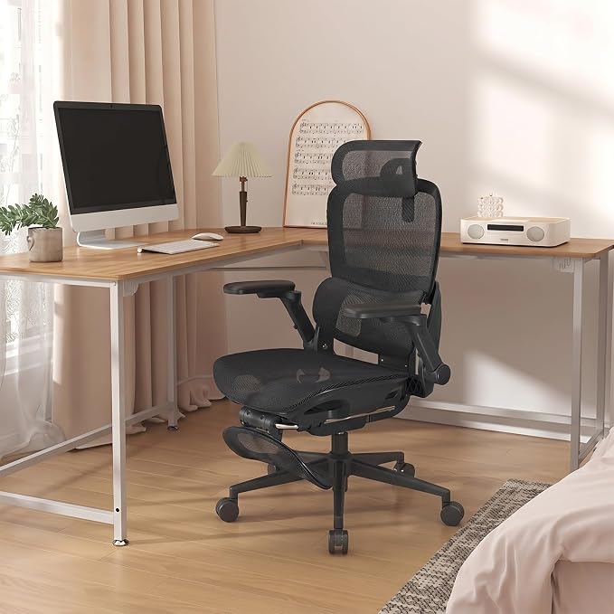 SIHOO B300 PRO Ergonomic Office Chair with Footrest, Adjustable Mesh Desk Chair with 4-Directional Lumbar & Height-Adjustable Backrest, 6D Armrests, Swivel Computer Chair for Long Hours, Black