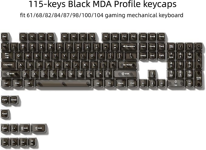 dagaladoo Clear keycaps,Transparent Keyboard keycaps,Jelly Key caps Set,Shine Through keycap，MDA Profile Keyboard caps for Mx Switches Mechanical Keyboard(Black)