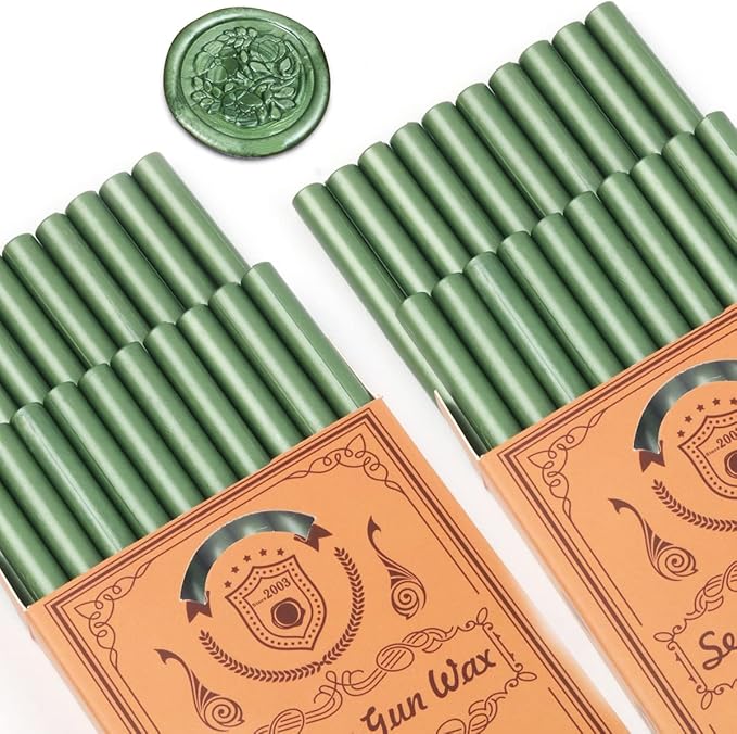 Wax Seal Kit, Wasole 40Pcs Green Sealing Wax Sticks with Glue Gun + 2Pcs Wax Seal Pens for Wax Seal Stamp, Great for Wedding Invitations, Birthday Cards, Envelopes, Gift Wrapping (Pine Green)
