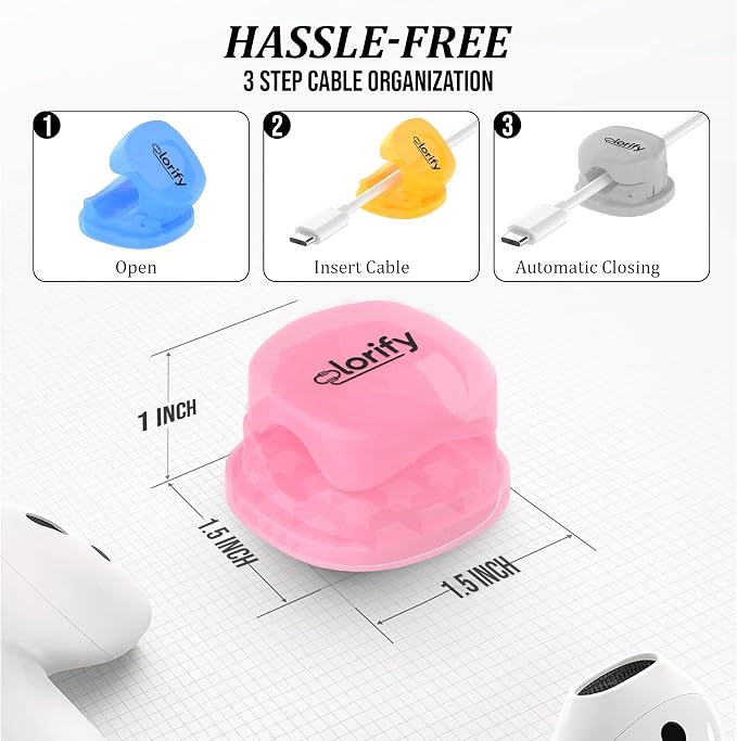 Spring Cable Clips 8-Pack Adhesive Cord Holders for Desk, Nightstand | Laptop, Phone charging clips & Car Cable Organizer for Home, Office & Charging Cord Management-(Multicolor)