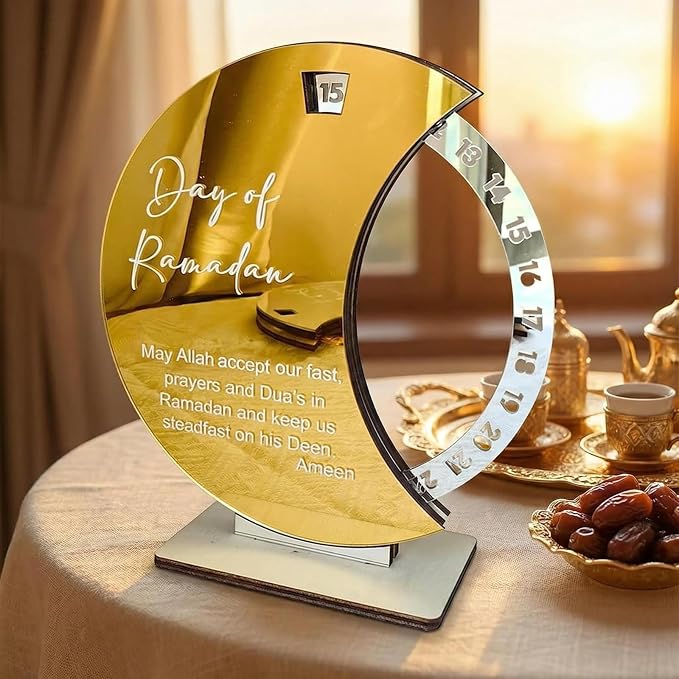 Ramadan Countdown Calendar - Elegant Acrylic Circle with 30 Day Flips, Eid Mubarak Home Table Decor, Islamic Festival Gift & Celebration Reminder for Family (Countdown Calendar-Golden)