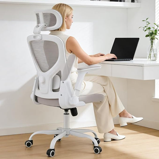 Office Chair,Ergonomic Mesh Computer Desk Chair,Grey | 2D Adjustable Lumbar Support,3D Headrest,Adjustable & Flip-Up Armrests,Rolling,Tilting,Swivel,High Back,Executive PC Chair