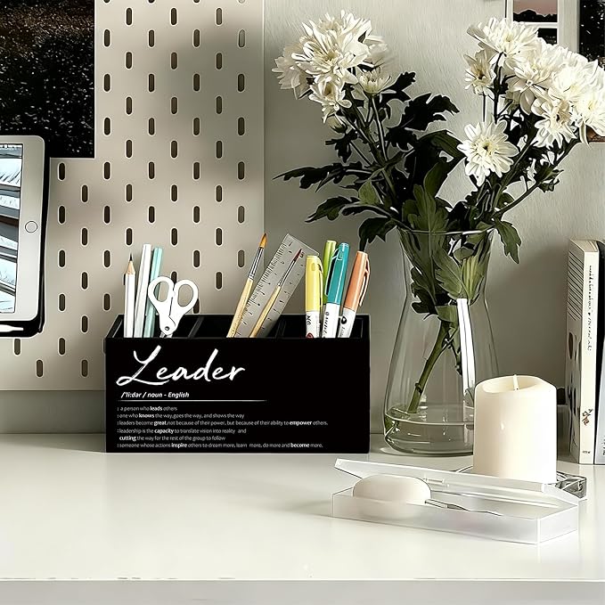 Leader Gifts Pen Pencil Holder for Desk, Thank You Appreciation Gifts for Leaders Boss Manager, Leadership Gift Wooden Box Sign Decorations for Office Workplace Desk Tabletop