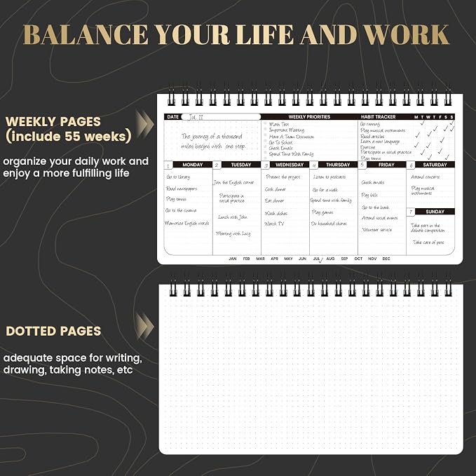 Weekly Planner 2026 - Spiral Bound, 11.2'' x 6.3'', Undated Daily Productive Weekly Planner, 55 Weeks