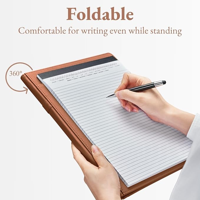 Mymazn Padfolio Portfolio Folder, Faux Leather Interview Resume Folder with Document Organizer & Business Card Holder, Letter-Sized Notepad Legal Pad Holder for Men Women (Golden Brown)