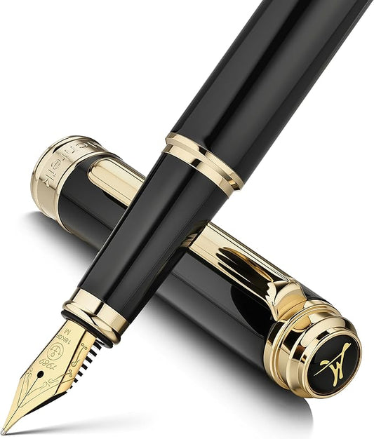 317 Fountain Pen,Stunning Luxury Piano Lacquer,18K Gilded Nib(Medium),Gorgeous 24K Gold Finish, Ink Converter,Trustworthy Gift for Men&Women-Elegant,Executive,Nice Pens for Writing, BK-M