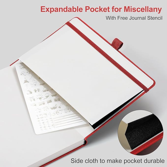 AHGXG Dotted Journal Notebook, 160 Numbered Pages, A5 Medium Size (5.7'' x 8.3''), 120 GSM Thick Paper, Leather Hardcover, for Journaling, Planning, Tracking (Red)
